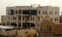 A government complex in Saada which was invaded by the rebills, booby-trapped, and then regrouped armed forces attacked what was left of it.