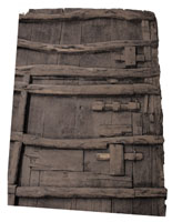 A door with a latch and locks.