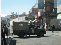 Unusual security measures surround the Egyptian embassy in Sanaa which is located on Jamal Abdulnaser street, a popular market area  YT Photo by Almigdgd Dahesh