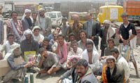 Truck drivers during their sit-in staged recently outside Sanaa