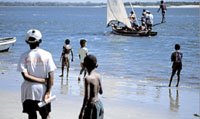 Children playing on beach in Lamu