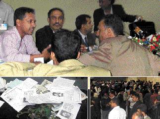 Chaos and disorganization was the main feature of the conference, which is expected to continue today to announce results of elections and present final rrecommendations. Photos by Yasser Al-Mayyasi. (Yemen Times Photos)