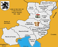 The map of Great Dutch of Carantania: present day Slovenia, Austria, northern Italy and the northern Adriatic Sea (courtesy Dr. Jozko Savli)