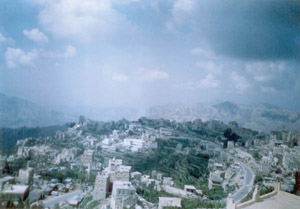 The beauty of the Razih Mountain: Green terraces and blue skies.