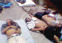 Dead bodies scattered at the hospital yards.