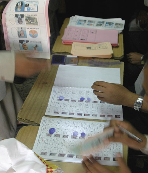 The voting thumbs left behind to show who has cast their ballot. Photo by Glyn Goffin